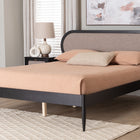 Baxton Studio Shirin Mid-Century Beige Fabric and Black Wood Queen Platform Bed