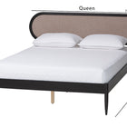 Baxton Studio Shirin Mid-Century Beige Fabric and Black Wood Queen Platform Bed