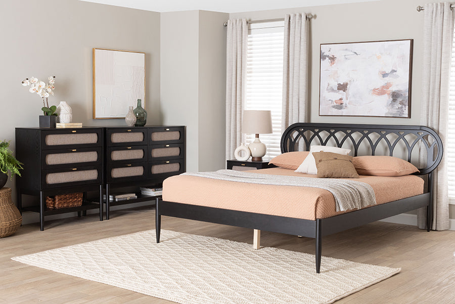 Baxton Studio Florica Art Deco Black Wood Queen 4-Piece Bedroom Set