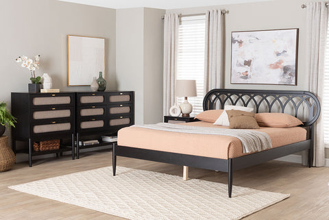 Baxton Studio Florica Art Deco Black Wood Queen 4-Piece Bedroom Set