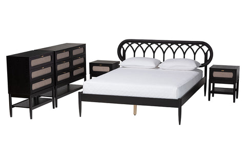 Baxton Studio Florica Art Deco Black Wood Queen 5-Piece Bedroom Set