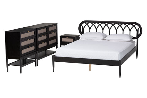 Baxton Studio Florica Art Deco Black Wood Queen 4-Piece Bedroom Set