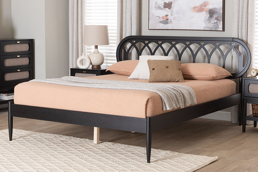 Baxton Studio Florica Art Deco Black Wood Queen Platform Bed