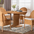 bali & pari Willy 5-Piece Rattan Dining Set - Round Wicker Table with Pedestal Base and 4 Side Chairs, Handwoven Boho Coastal Style for Dining, Kitchen or Sun Room, Light Honey