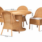 bali & pari Willy 5-Piece Rattan Dining Set - Round Wicker Table with Pedestal Base and 4 Side Chairs, Handwoven Boho Coastal Style for Dining, Kitchen or Sun Room, Light Honey