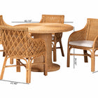 bali & pari Wymond 5-Piece Rattan Dining Set - Round Wicker Table with Pedestal Base and 4 Armchairs, Handwoven Boho Coastal Style for Dining, Kitchen or Sun Room, Light Honey