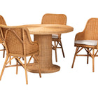 bali & pari Wistan 5-Piece Rattan Dining Set - Round Wicker Table with Pedestal Base and 4 Armchairs, Handwoven Boho Coastal Style for Dining, Kitchen or Sun Room, Light Honey