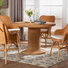 bali & pari Wistan 5-Piece Rattan Dining Set - Round Wicker Table with Pedestal Base and 4 Armchairs, Handwoven Boho Coastal Style for Dining, Kitchen or Sun Room, Light Honey