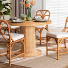 bali & pari Wilmer 5-Piece Rattan Dining Set - Round Wicker Table with Pedestal Base and 4 Side Chairs, Handwoven Boho Coastal Style for Dining, Kitchen or Sun Room, Light Honey
