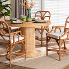 bali & pari Wade 5-Piece Rattan Dining Set - Round Wicker Table with Pedestal Base and 4 Armchairs, Handwoven Boho Coastal Style for Dining, Kitchen or Sun Room, Light Honey
