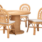 bali & pari Walker 5-Piece Natural Rattan Dining Set - Handwoven Wicker Set with Round Pedestal Table and 4 Curved Back Chairs, Coastal Boho Dining Room Furniture with Cushioned Seating