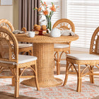 bali & pari Walker 5-Piece Natural Rattan Dining Set - Handwoven Wicker Set with Round Pedestal Table and 4 Curved Back Chairs, Coastal Boho Dining Room Furniture with Cushioned Seating