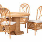 bali & pari Wallis 5-Piece Natural Rattan Dining Set with Round Pedestal Table and 4 Chairs, Handwoven Wicker Dining Furniture with Cushioned Seats, Boho Coastal Kitchen or Dining Room Set