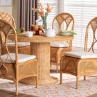 bali & pari Wallis 5-Piece Natural Rattan Dining Set with Round Pedestal Table and 4 Chairs, Handwoven Wicker Dining Furniture with Cushioned Seats, Boho Coastal Kitchen or Dining Room Set