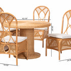 bali & pari Wallis 5-Piece Natural Rattan Dining Set with Round Pedestal Table and 4 Chairs, Handwoven Wicker Dining Furniture with Cushioned Seats, Boho Coastal Kitchen or Dining Room Set