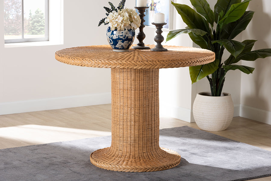bali & pari Farrow Bohemian Braided Light Honey Rattan Dining Table