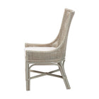 bali & pari Bella Rattan Dining Chair with Cushion - Handwoven Wicker Accent Side Chair with High Backrest, Coastal Boho Seating for Kitchen or Dining Area, French Grey