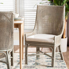 bali & pari Bella Rattan Dining Chair with Cushion - Handwoven Wicker Accent Side Chair with High Backrest, Coastal Boho Seating for Kitchen or Dining Area, French Grey