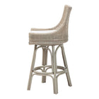 bali & pari Bella Swivel Rattan Bar Stool with Cushion - Handwoven Wicker Bar Chair with Backrest and Footrest, French Grey