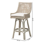 bali & pari Bella Swivel Rattan Bar Stool with Cushion - Handwoven Wicker Bar Chair with Backrest and Footrest, French Grey