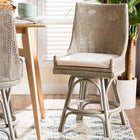 bali & pari Bella Swivel Rattan Counter Stool with Cushion - Handwoven Wicker Kitchen Island Seating with Backrest and Footrest, French Grey