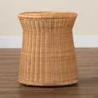 bali & pari Caroline Round Natural Rattan End Table - Handwoven Wicker Drum Shape Accent Table for Living Room or Sunroom, Light Honey