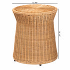 bali & pari Caroline Round Natural Rattan End Table - Handwoven Wicker Drum Shape Accent Table for Living Room or Sunroom, Light Honey