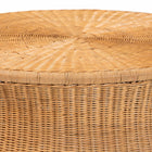 bali & pari Caroline Round Natural Rattan Coffee Table - Handwoven Wicker Drum Shape Accent Table for Living Room or Sunroom, Light Honey