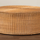 bali & pari Caroline Round Natural Rattan Coffee Table - Handwoven Wicker Drum Shape Accent Table for Living Room or Sunroom, Light Honey