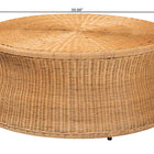 bali & pari Caroline Round Natural Rattan Coffee Table - Handwoven Wicker Drum Shape Accent Table for Living Room or Sunroom, Light Honey