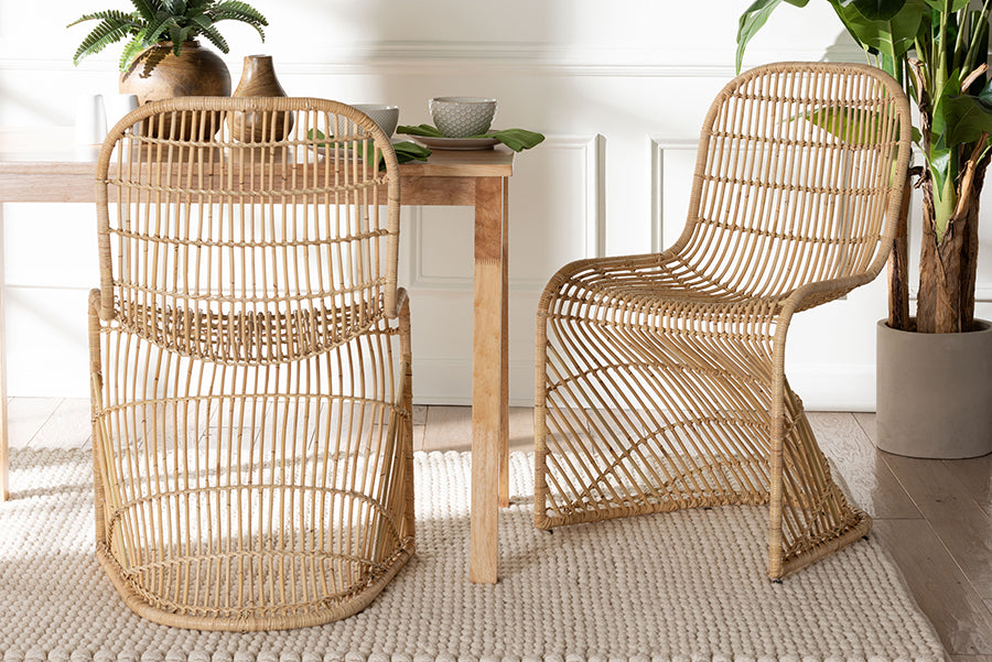 bali & pari Rosalba Bohemian Light Honey Rattan S-Curve Dining Chair