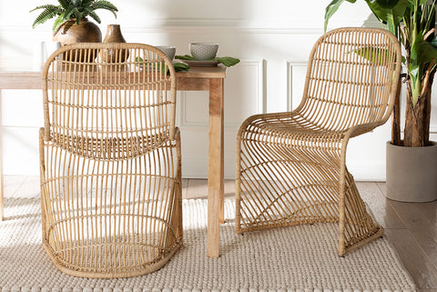 bali & pari Rosalba Bohemian Light Honey Rattan S-Curve Dining Chair