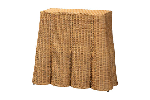 bali & pari Palm Scallop Natural Rattan Console Table - Handwoven Wicker Accent Table for Hallway or Entryway, Coastal & Boho Décor, Rectangle 36"