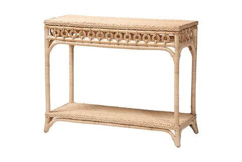 bali & pari Oxford Braided Natural Rattan Console Table with Open Shelf - Coastal Boho Entryway or Hallway Accent Table with Decorative Loop Detailing