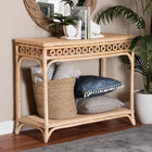 bali & pari Oxford Braided Natural Rattan Console Table with Open Shelf - Coastal Boho Entryway or Hallway Accent Table with Decorative Loop Detailing