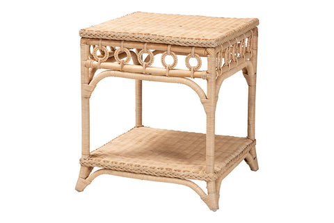 bali & pari Oxford Braided Natural Rattan End Table with Shelf - Square Boho Accent Table with Decorative Loop Detailing, Coastal Style for Living Room or Bedroom