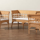 bali & pari Oxford Bohemian Light Honey Rattan 3-Piece Living Room Chair Set