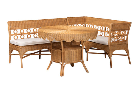 bali & pari Matilde Bohemian Light Honey Rattan 3-Piece Dining Nook Set
