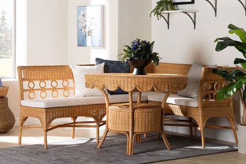 bali & pari Matilde Bohemian Light Honey Rattan 3-Piece Dining Nook Set