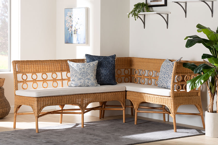 bali & pari Oxford Bohemian Light Honey Rattan 2-Piece Dining Nook Bench Set
