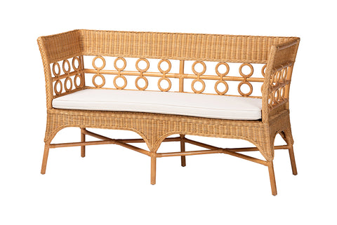 bali & pari Oxford Bohemian Light Honey Rattan Dining Bench with Armrests