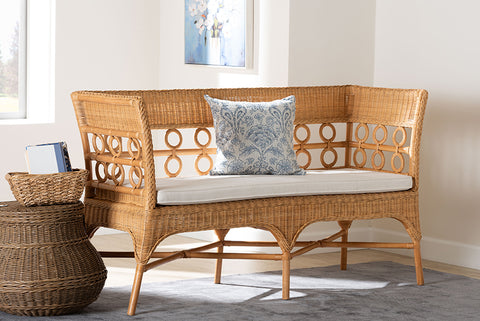 bali & pari Oxford Bohemian Light Honey Rattan Dining Bench with Armrests