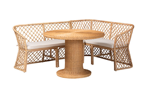 bali & pari Ellard Bohemian Light Honey Rattan 3-Piece Dining Nook Set