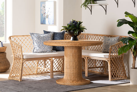bali & pari Ellard Bohemian Light Honey Rattan 3-Piece Dining Nook Set