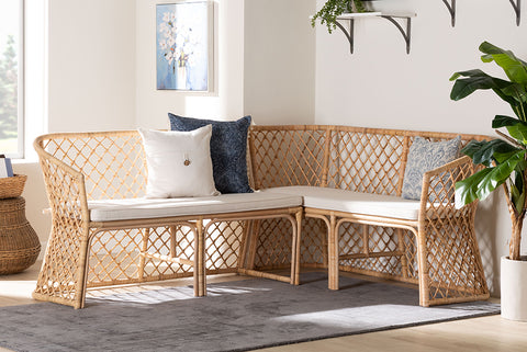 bali & pari Aysi Bohemian Light Honey Rattan 2-Piece Dining Nook Bench Set