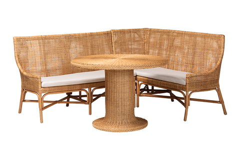bali & pari Nantai Bohemian Light Honey Rattan 3-Piece Dining Nook Set
