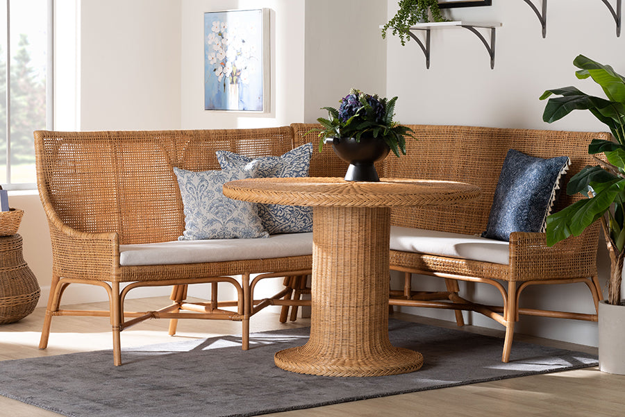 bali & pari Nantai Bohemian Light Honey Rattan 3-Piece Dining Nook Set