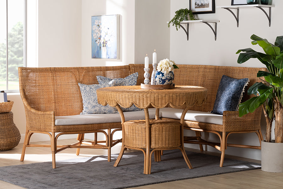 bali & pari Olivera Bohemian Light Honey Rattan 3-Piece Dining Nook Set