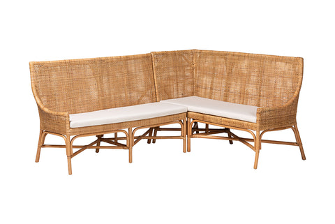 bali & pari Baako Bohemian Light Honey Rattan 2-Piece Dining Nook Bench Set