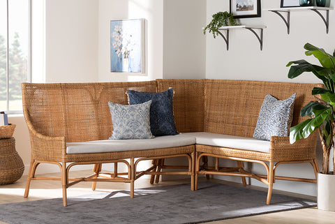 bali & pari Baako Bohemian Light Honey Rattan 2-Piece Dining Nook Bench Set